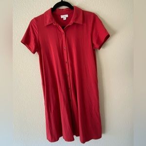 J. Jill Short Sleeve Pocket Dress Button Front Pima Cotton Pink, Sz XS petite